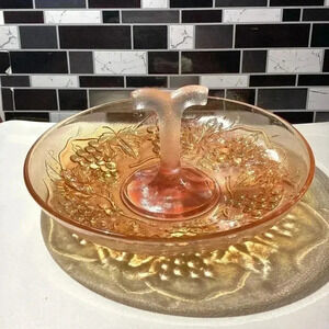 Vintage Imperial Carnival Glass Grape Design Candy Dish, Serving Dish